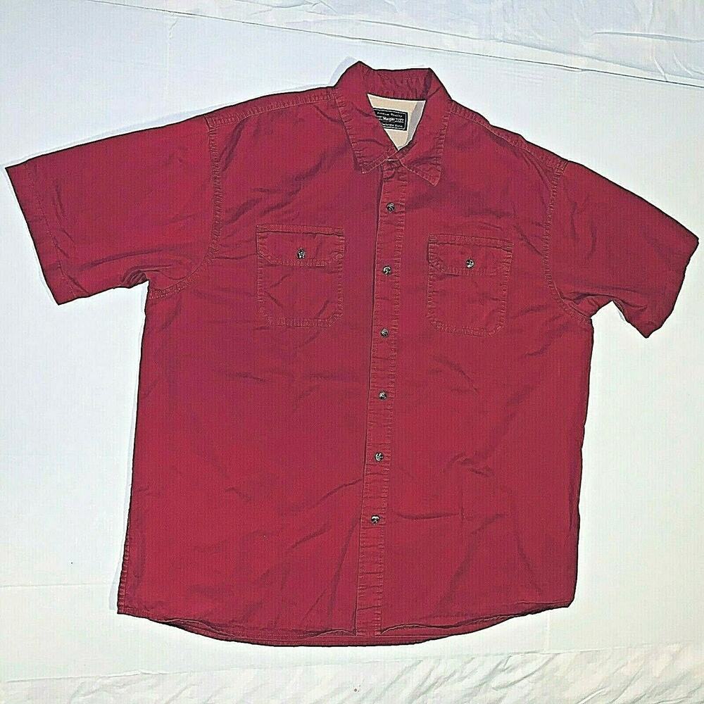 Wrangler Mens Sz XL Rosewood SS Button Up Shirt Flap Pockets Real Comfortable